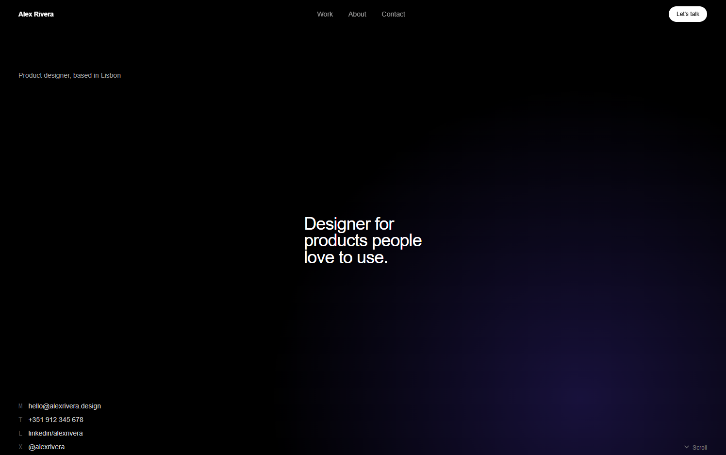 Alex Rivera landing page