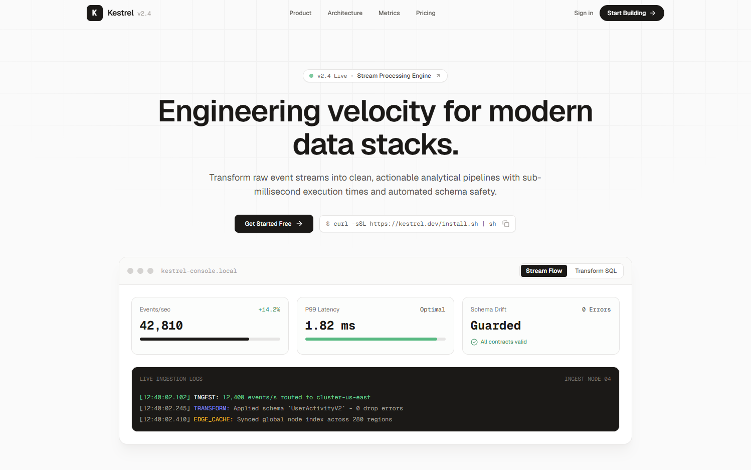 Kestrel landing page